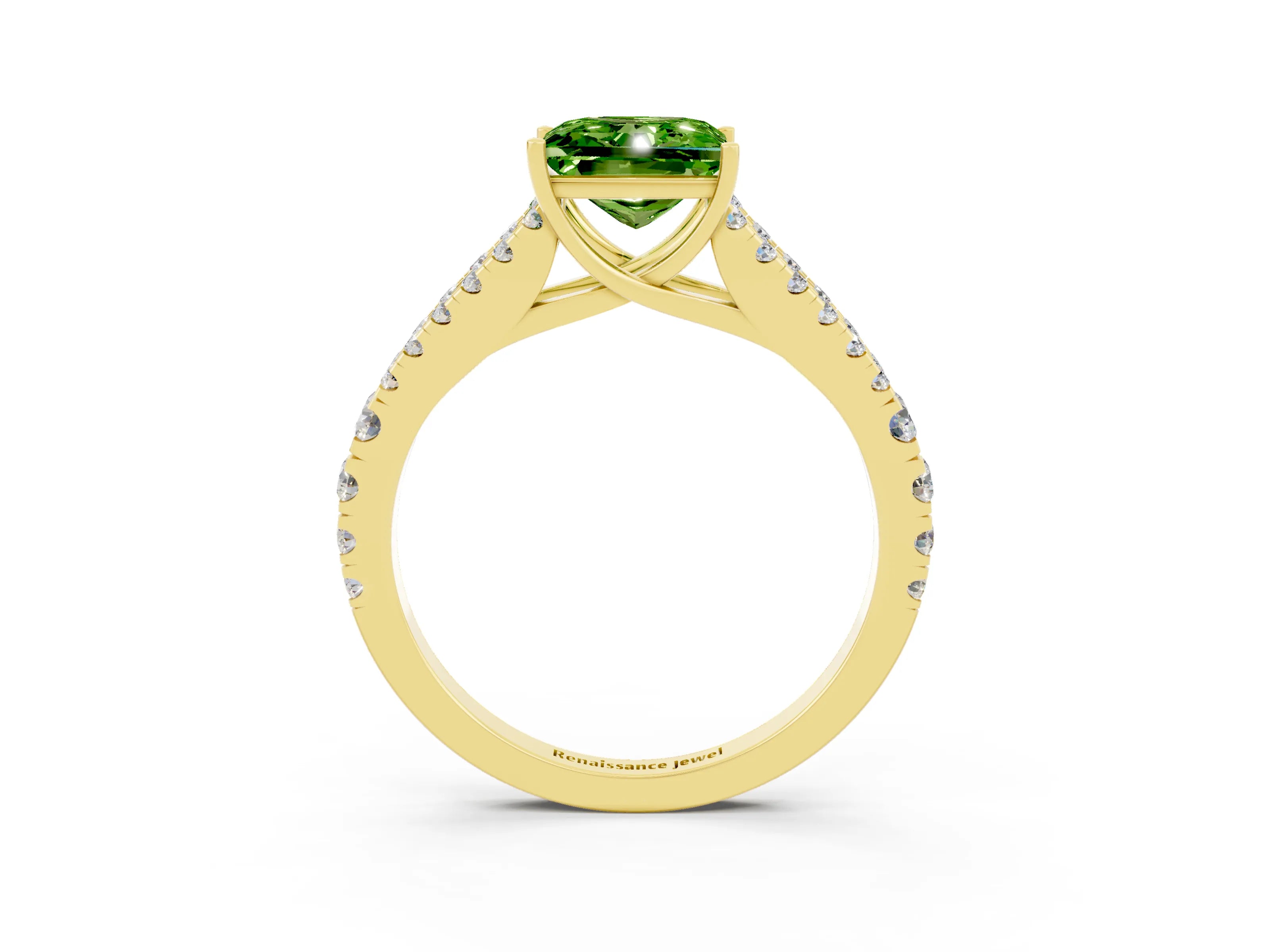 Yellow gold Princess Cut Peridot Split Shank Pavé Engagement Ring with Four-Prong Setting_15