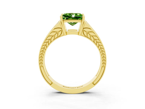 Yellow gold Princess Cut Peridot Split Shank Ring with Pavé Band and Four-Prong Setting_3