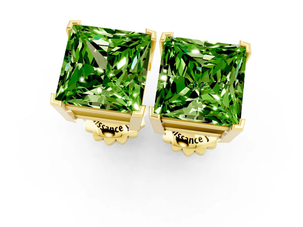 Yellow gold Princess Cut Peridot Stud Earrings