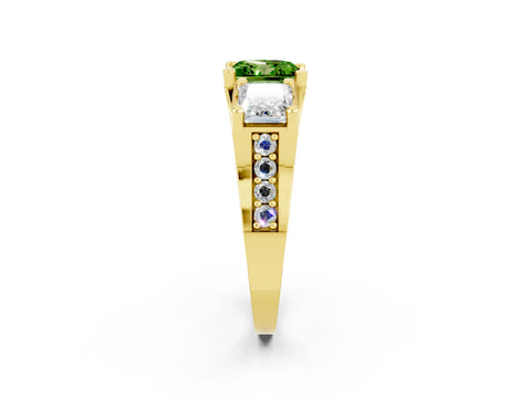 Yellow gold Princess Cut Peridot Three-Stone Ring with Channel Set Band and Four-Prong Setting_2
