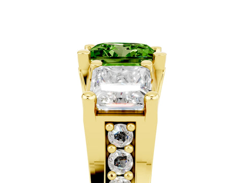 Yellow gold Princess Cut Peridot Three-Stone Ring with Channel Set Band and Four-Prong Setting_5