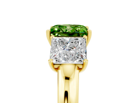 Yellow gold Princess Cut Peridot Three-Stone Ring with Four-Prong Setting and Classic Band_5