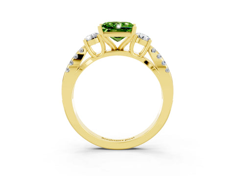 Yellow gold Princess Cut Peridot Three-Stone Ring with Pavé Split Shank and Four-Prong Setting_3