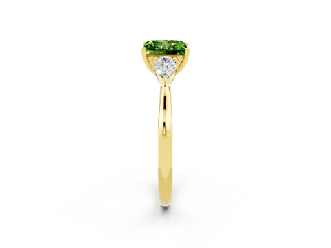Yellow gold Princess Cut Peridot Three-Stone Ring with Pear Side Stones and Four-Prong Setting_14