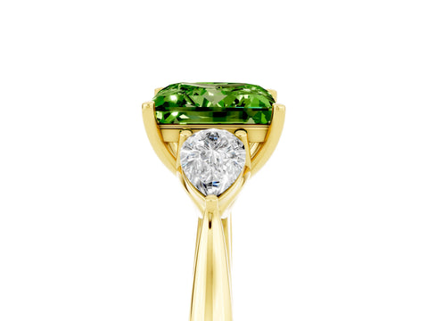 Yellow gold Princess Cut Peridot Three-Stone Ring with Pear Side Stones and Four-Prong Setting_17