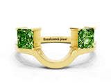 Yellow gold Princess Cut Peridot Two-Stone Open Band Ring with Four-Prong Setting_6