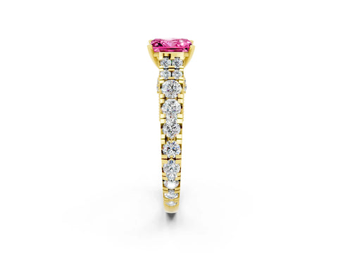 Yellow gold Princess Cut Pink Sapphire Classic Solitaire Ring with Pavé Band and Four-Prong Setting_14