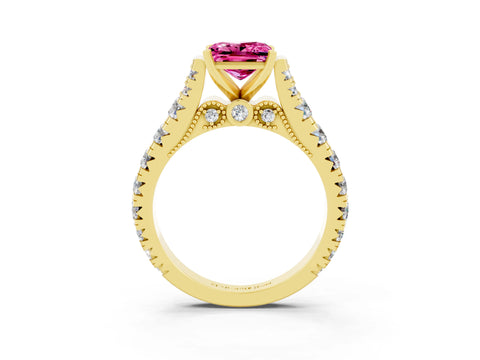 Yellow gold Princess Cut Pink Sapphire Classic Solitaire Ring with Pavé Band and Four-Prong Setting_15