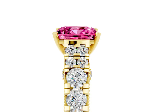 Yellow gold Princess Cut Pink Sapphire Classic Solitaire Ring with Pavé Band and Four-Prong Setting_17