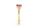 Yellow gold Princess Cut Pink Sapphire Cluster Side Stone Solitaire Ring with Prong Setting_50