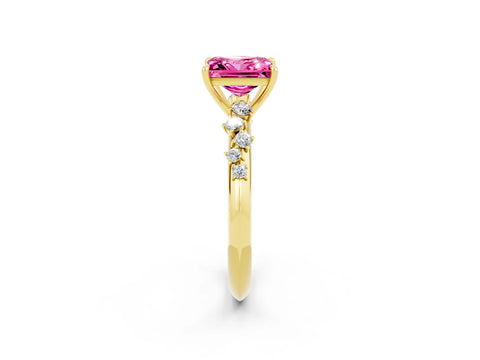 Yellow gold Princess Cut Pink Sapphire Cluster Side Stone Solitaire Ring with Prong Setting_50