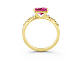 Yellow gold Princess Cut Pink Sapphire Cluster Side Stone Solitaire Ring with Prong Setting_51