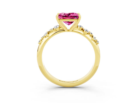 Yellow gold Princess Cut Pink Sapphire Cluster Side Stone Solitaire Ring with Prong Setting_51