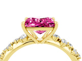 Yellow gold Princess Cut Pink Sapphire Cluster Side Stone Solitaire Ring with Prong Setting_52