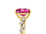 Yellow gold Princess Cut Pink Sapphire Cluster Side Stone Solitaire Ring with Prong Setting_53