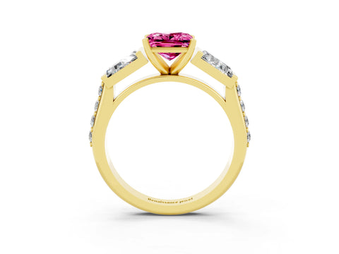 Yellow gold Princess Cut Pink Sapphire Engagement Ring with Baguette Side Stones and Channel Set Band_3
