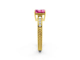 Yellow gold Princess Cut Pink Sapphire Engagement Ring with Milgrain Channel Set Band and Prong Setting_26