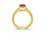 Yellow gold Princess Cut Pink Sapphire Engagement Ring with Milgrain Channel Set Band and Prong Setting_27