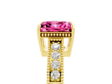 Yellow gold Princess Cut Pink Sapphire Engagement Ring with Milgrain Channel Set Band and Prong Setting_29