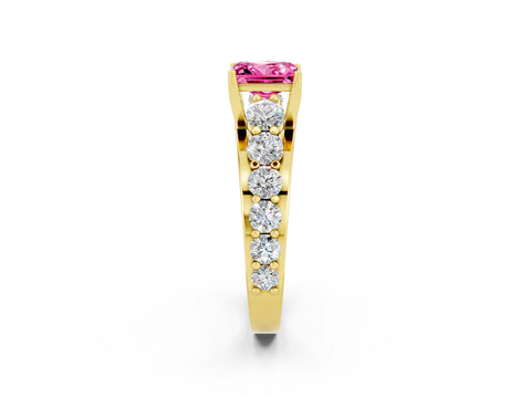 Yellow gold Princess Cut Pink Sapphire Engagement Ring with Pavé Band and Four-Prong Setting_2