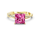 Yellow gold Princess Cut Pink Sapphire Engagement Ring with Side Stone Accents and Four-Prong Setting_60