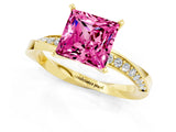 Yellow gold Princess Cut Pink Sapphire Engagement Ring with Side Stone Accents and Four-Prong Setting_61