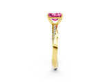 Yellow gold Princess Cut Pink Sapphire Engagement Ring with Side Stone Accents and Four-Prong Setting_62