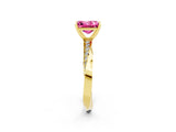 Yellow gold Princess Cut Pink Sapphire Engagement Ring with Side Stone Accents and Four-Prong Setting_65
