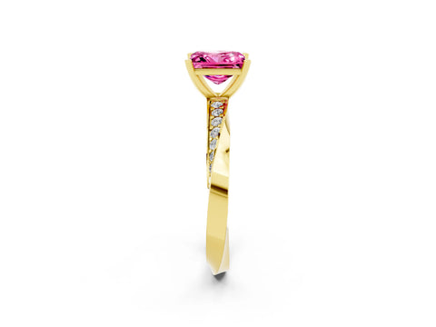 Yellow gold Princess Cut Pink Sapphire Engagement Ring with Side Stone Accents and Four-Prong Setting_65