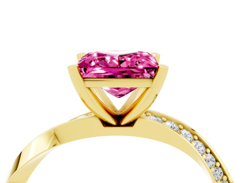 Yellow gold Princess Cut Pink Sapphire Engagement Ring with Side Stone Accents and Four-Prong Setting_67