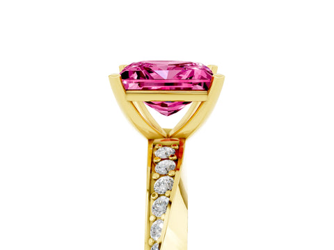 Yellow gold Princess Cut Pink Sapphire Engagement Ring with Side Stone Accents and Four-Prong Setting_68