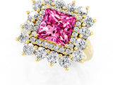 Yellow gold Princess Cut Pink Sapphire Floral Double Halo Engagement Ring with Prong Setting_61