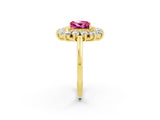 Yellow gold Princess Cut Pink Sapphire Floral Double Halo Engagement Ring with Prong Setting_62