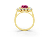 Yellow gold Princess Cut Pink Sapphire Floral Double Halo Engagement Ring with Prong Setting_63