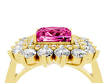 Yellow gold Princess Cut Pink Sapphire Floral Double Halo Engagement Ring with Prong Setting_64