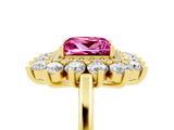 Yellow gold Princess Cut Pink Sapphire Floral Double Halo Engagement Ring with Prong Setting_65