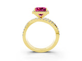 Yellow gold Princess Cut Pink Sapphire Halo Ring with Round Split Shank and Prong Setting_51