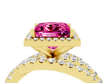 Yellow gold Princess Cut Pink Sapphire Halo Ring with Round Split Shank and Prong Setting_52