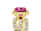 Yellow gold Princess Cut Pink Sapphire Halo Ring with Round Split Shank and Prong Setting_53