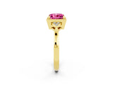 Yellow gold Princess Cut Pink Sapphire Halo Ring with Tapered Band and Four-Prong Setting_2