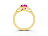 Yellow gold Princess Cut Pink Sapphire Halo Ring with Tapered Band and Four-Prong Setting_3