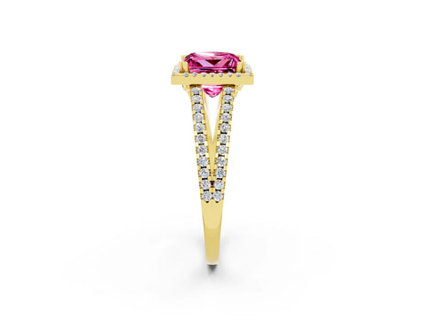 Yellow gold Princess Cut Pink Sapphire Halo Split Shank Engagement Ring_14