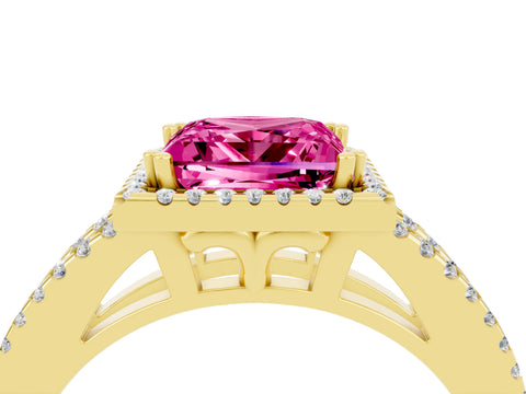 Yellow gold Princess Cut Pink Sapphire Halo Split Shank Engagement Ring_16