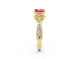 Yellow gold Princess Cut Pink Sapphire Halo Twist Band Solitaire Prong Setting Ring_26