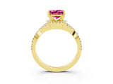 Yellow gold Princess Cut Pink Sapphire Halo Twist Band Solitaire Prong Setting Ring_27
