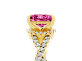 Yellow gold Princess Cut Pink Sapphire Halo Twist Band Solitaire Prong Setting Ring_29