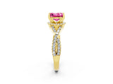 Yellow gold Princess Cut Pink Sapphire  Halo Twist Band Solitaire Prong Setting Ring_44