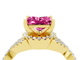 Yellow gold Princess Cut Pink Sapphire  Halo Twist Band Solitaire Prong Setting Ring_46