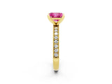 Yellow gold Princess Cut Pink Sapphire Milgrain Pavé Engagement Ring with Four-Prong Setting_38