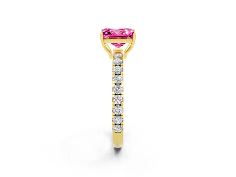 Yellow gold Princess Cut Pink Sapphire Pavé Solitaire Engagement Ring with Four-Prong Setting_14
